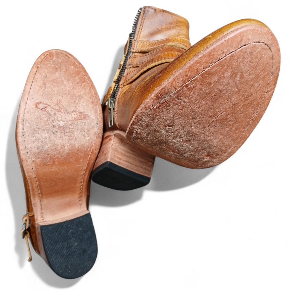 Freebird Women's Size 6 Tan Leather Ankle Booties with Buckles & Inside Zipper - Picture 9 of 10